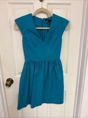 French Connection Teal Cap-Sleeve V-Neck Mini Dress